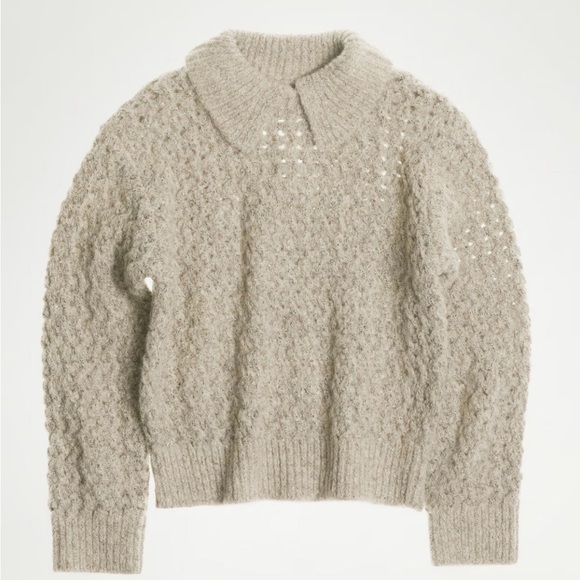 Mango Sand Open-Knit Collared Sweater - Picture 2 of 5